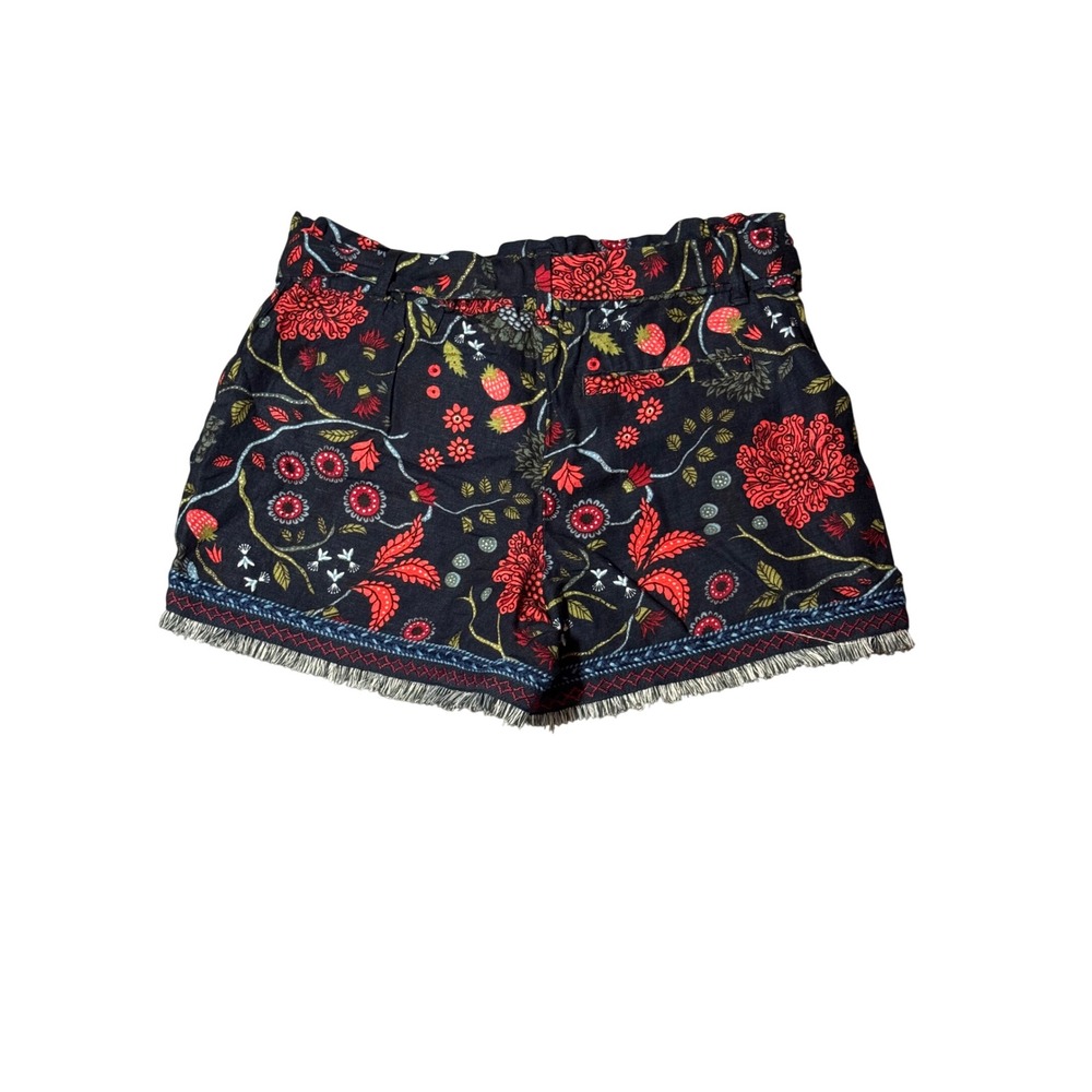 LOFT Petites Floral Strawberry Linen Blend Paperbag Waist Fringe Shorts XSP - Picture 3 of 7
